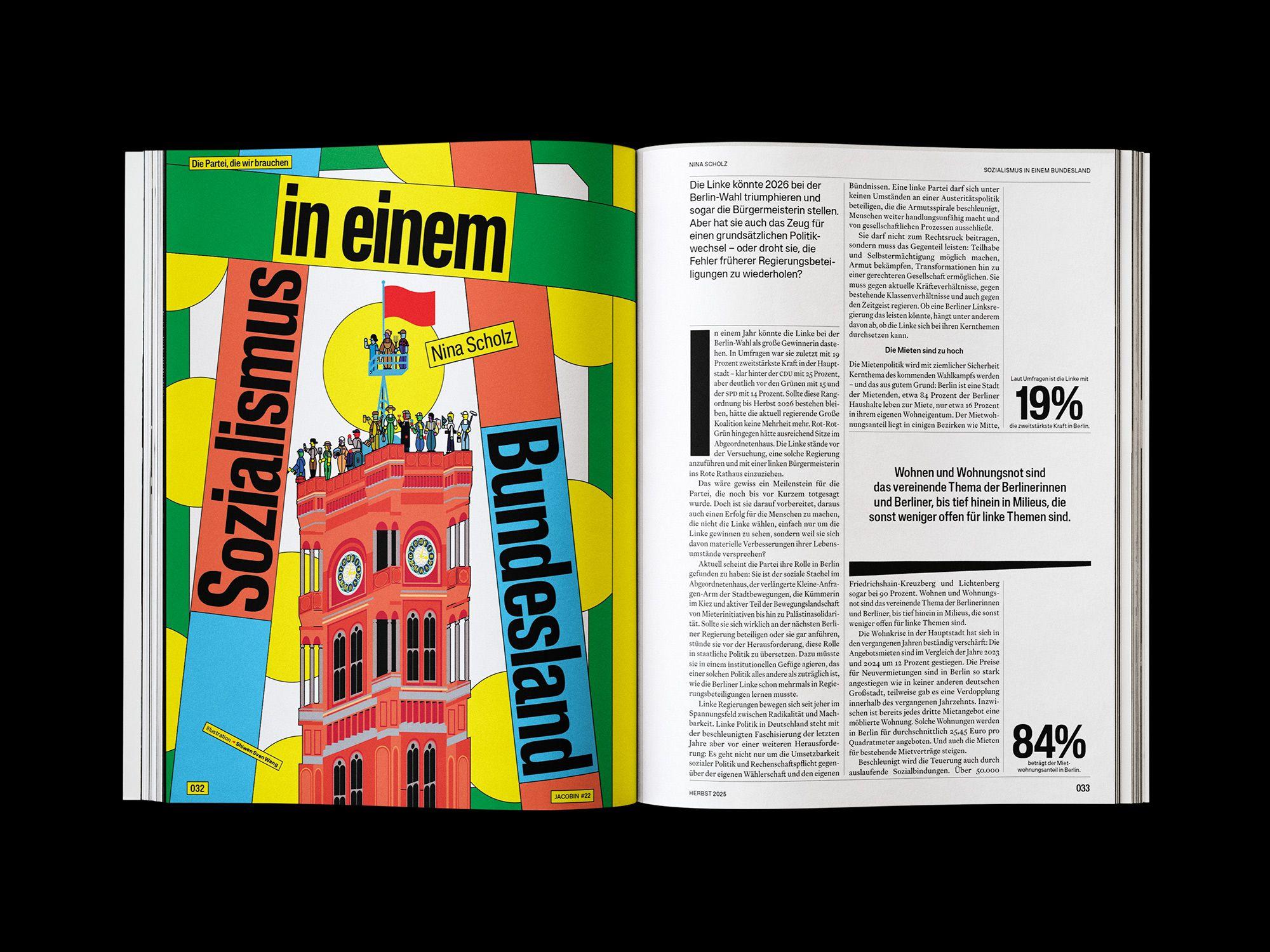 Doppelseite der JACOBIN Ausgabe #22 »Die Partei, die wir brauchen«