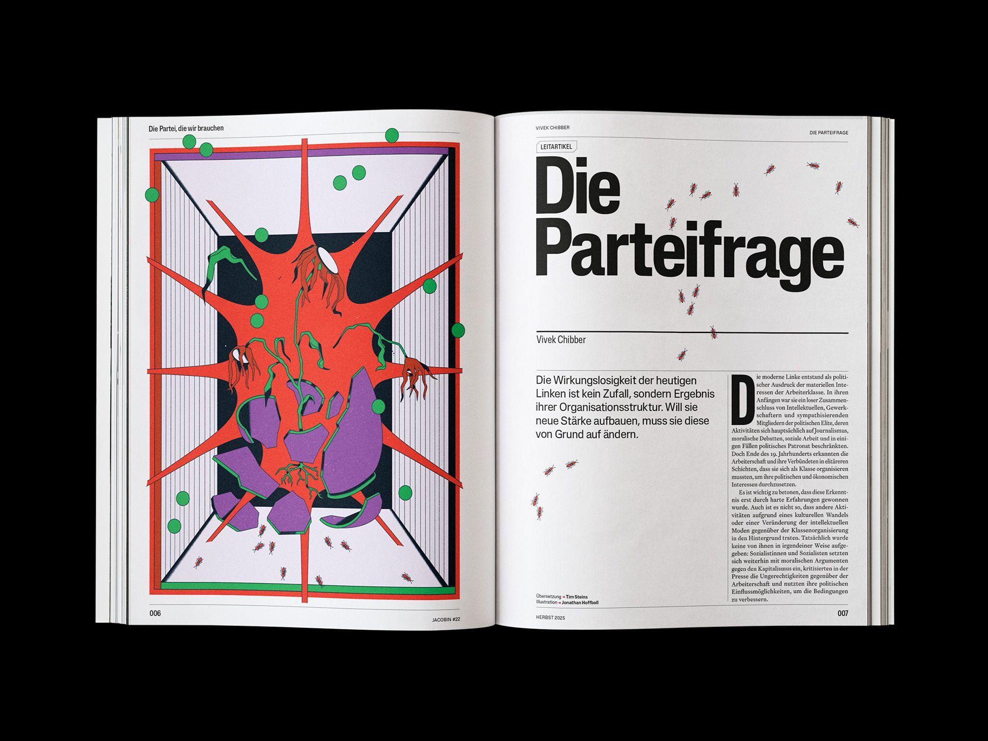 Doppelseite der JACOBIN Ausgabe #22 »Die Partei, die wir brauchen«