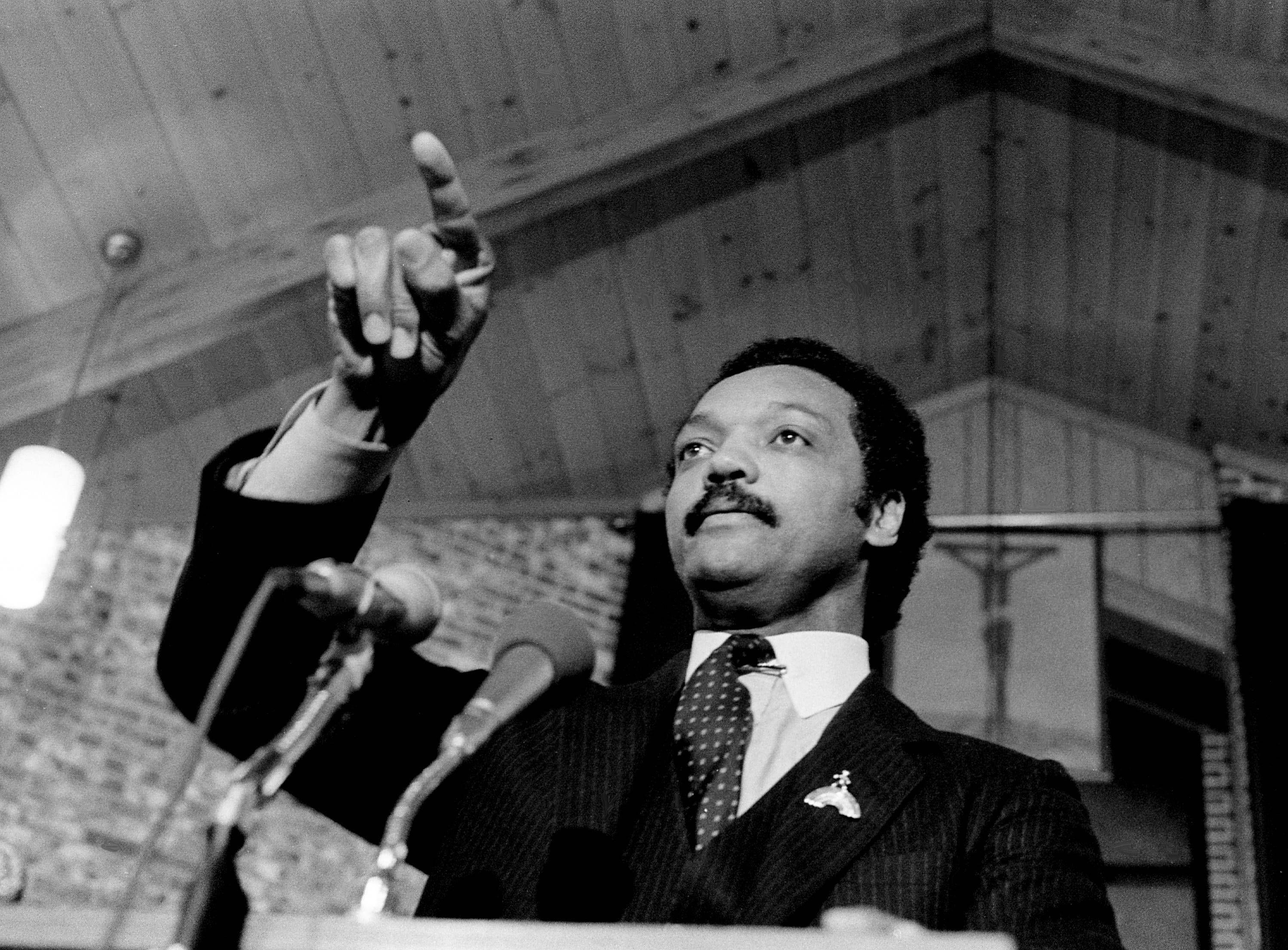 Jesse Jackson bei einem Wahlkampfauftritt in der Jefferson Street Missionary Baptist Church, Nashville, USA, am 22. April 1984.