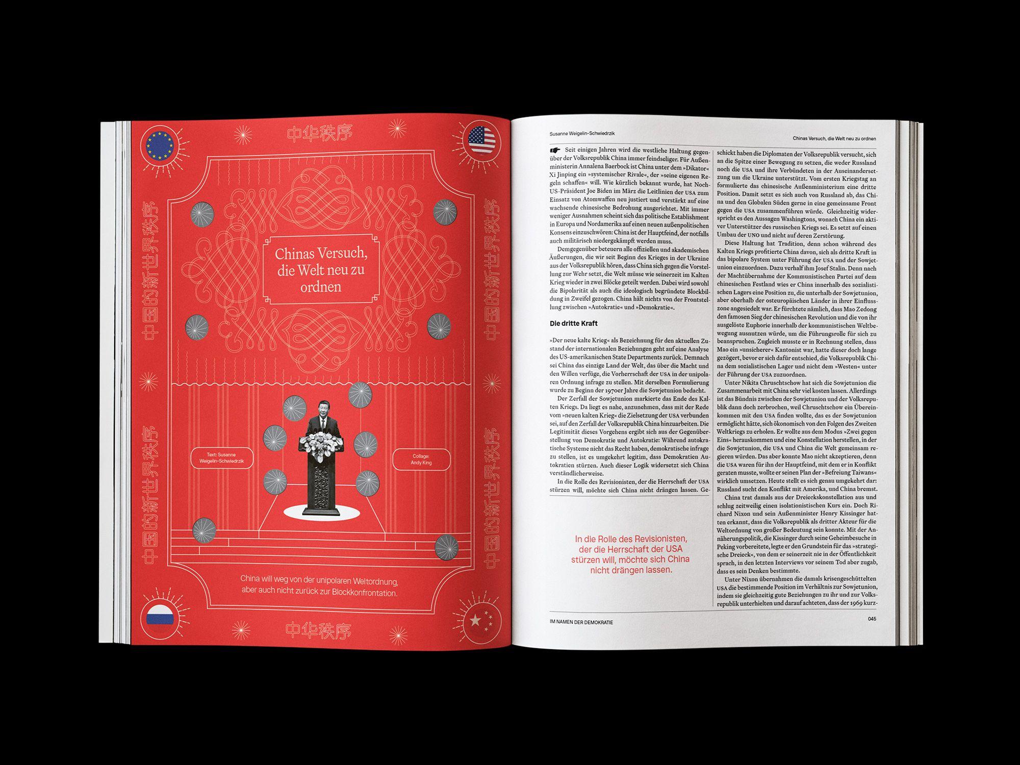 Doppelseite der JACOBIN Ausgabe #18 »Im Namen der Demokratie«