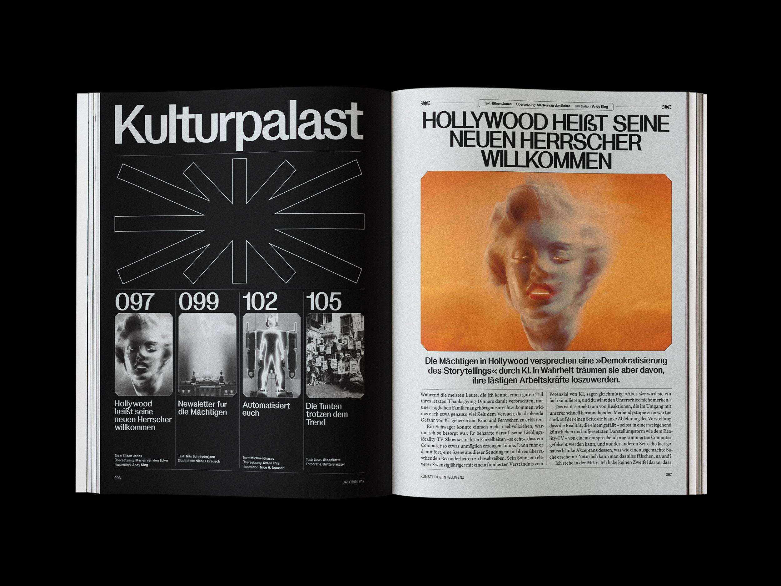 Doppelseite der JACOBIN Ausgabe #17 »Künstliche Intelligenz«