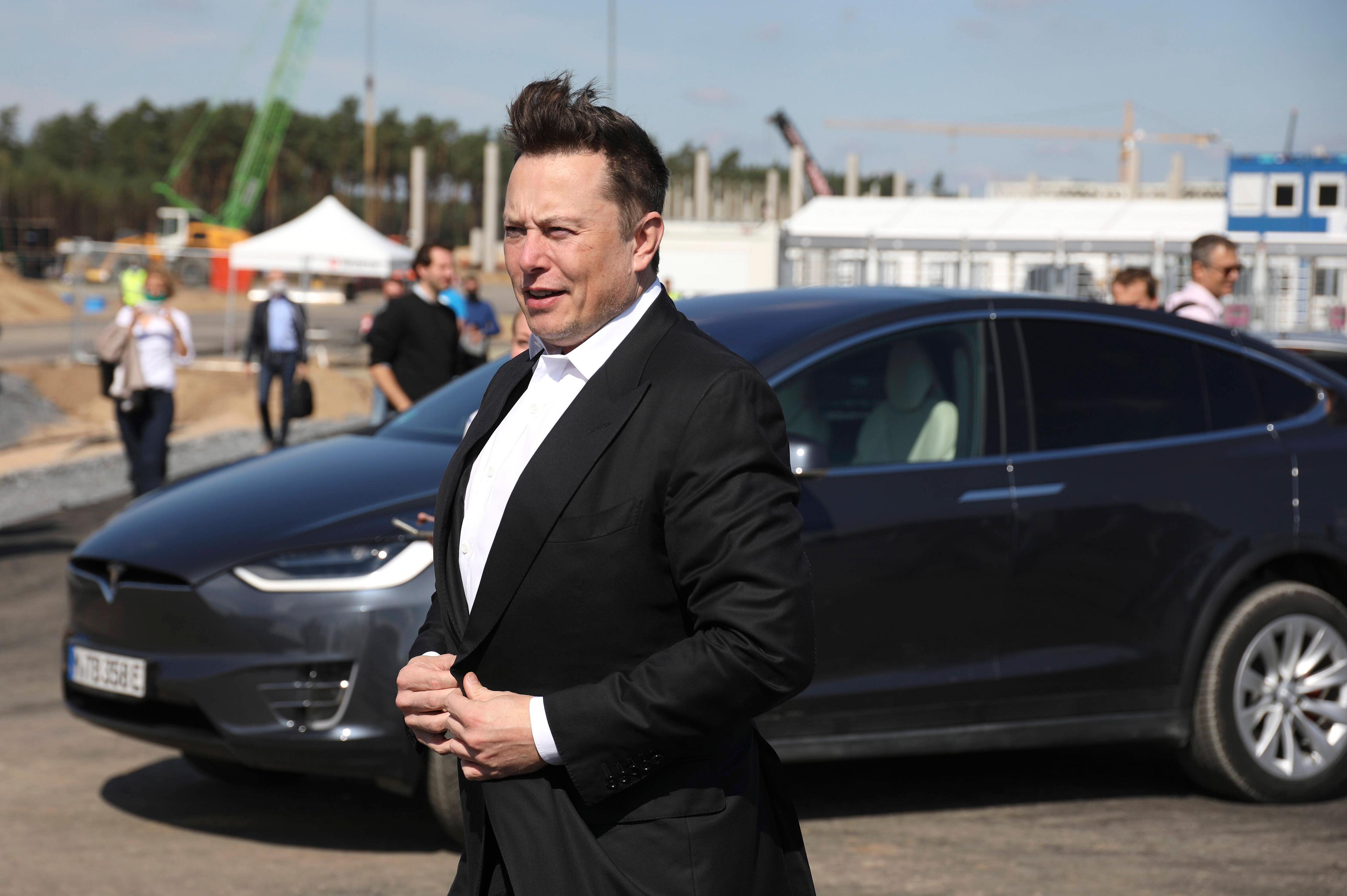 Musk beim Richtfest der neuen Teslafabrik in Berlin-Brandenburg, 3. September 2020