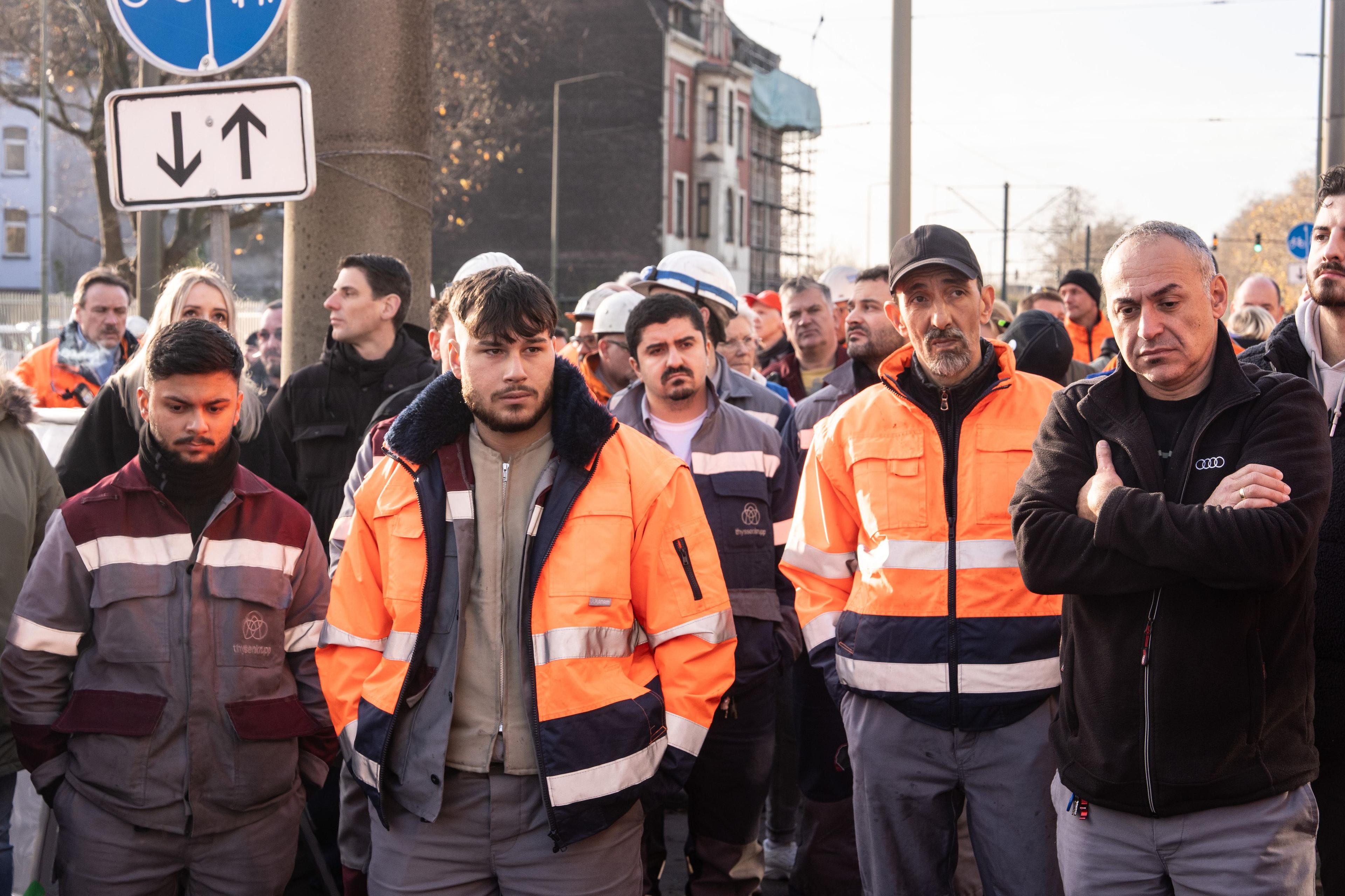 Protest gegen den Stellenabbau bei ThyssenKrupp Steel in Duisburg, 26. November
2024.