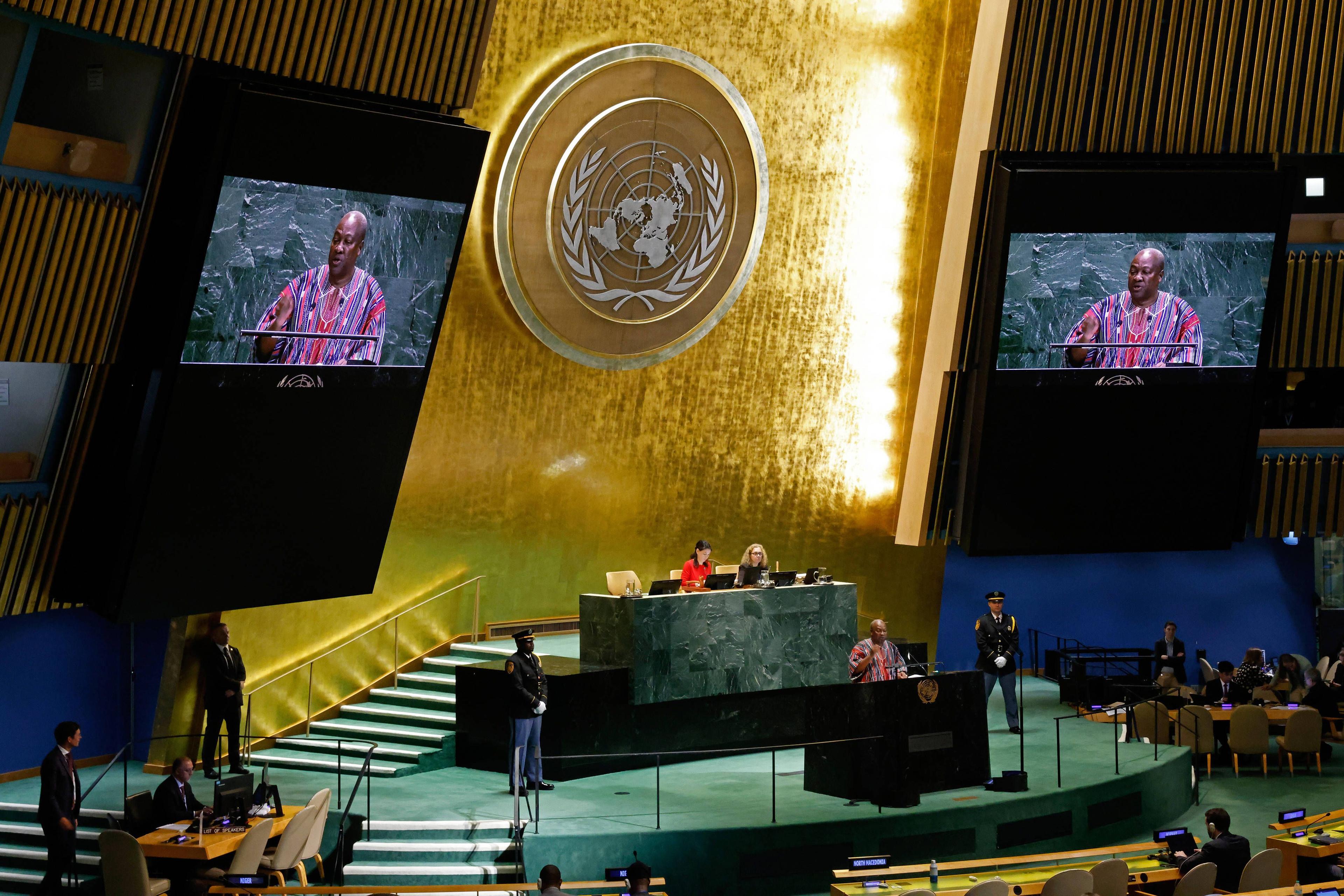 Der ghanaische Präsident John Dramani Mahama bei einer Rede vor den Vereinten Nationen.