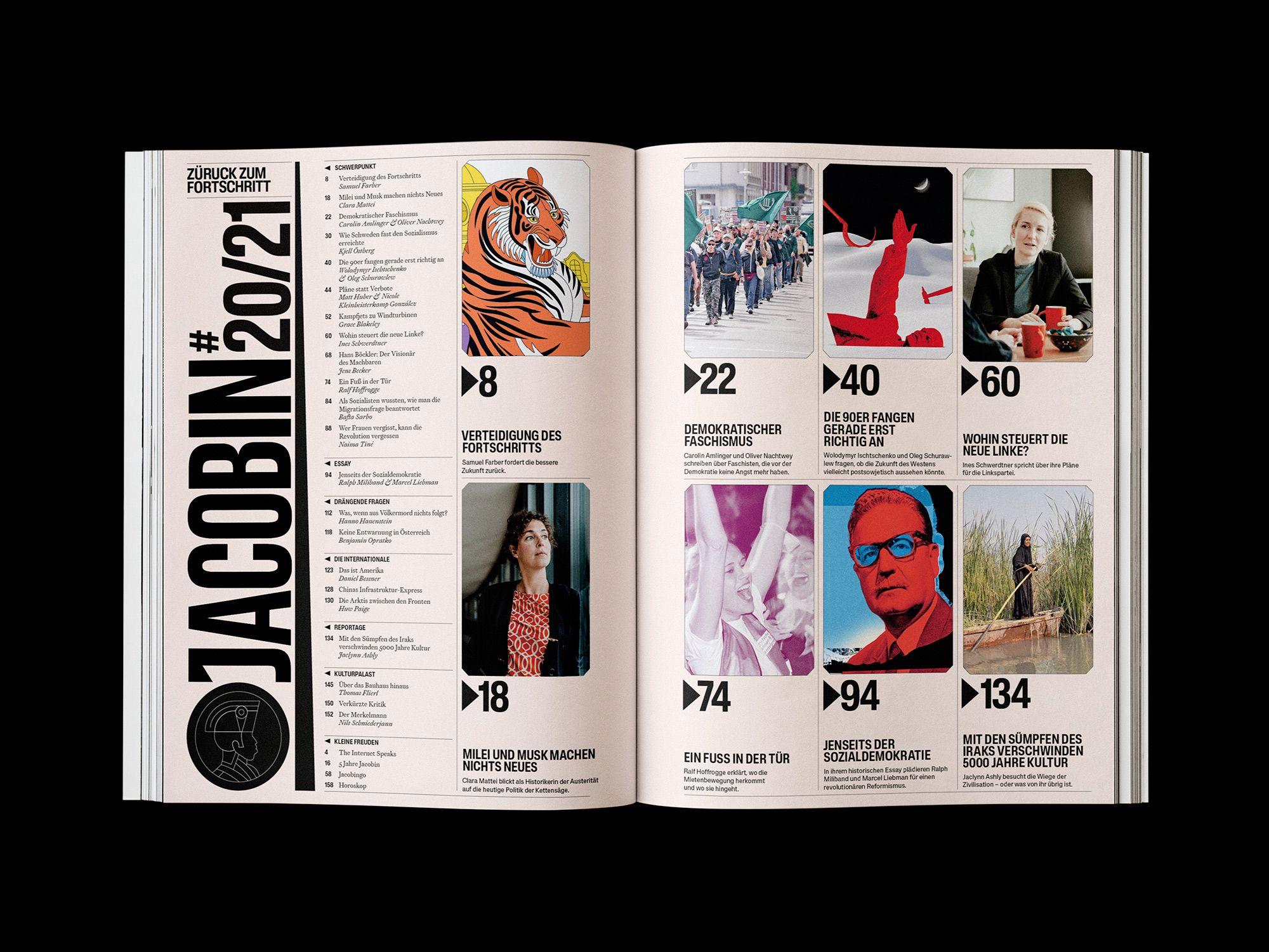 Doppelseite der JACOBIN Ausgabe #20 »Zurück zum Fortschritt«