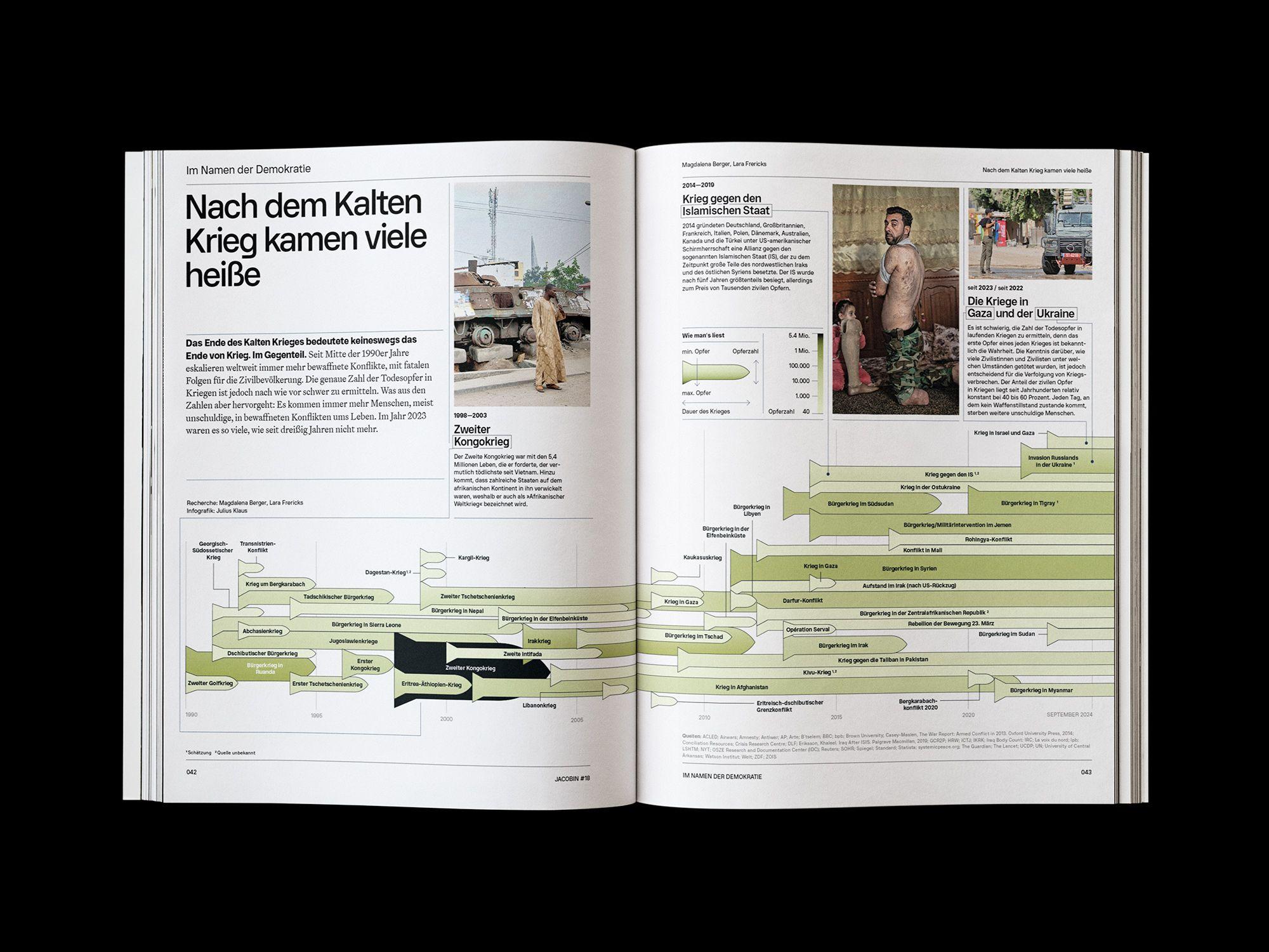 Doppelseite der JACOBIN Ausgabe #18 »Im Namen der Demokratie«