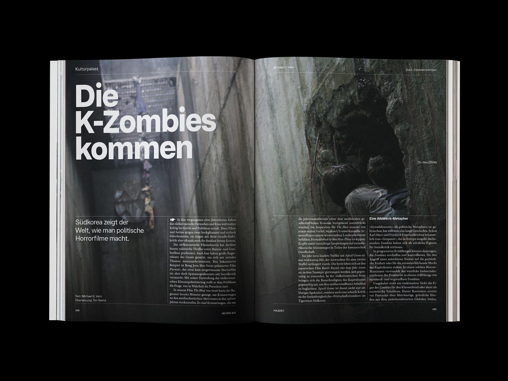 Doppelseite der JACOBIN Ausgabe #15 »Halbzeit«
