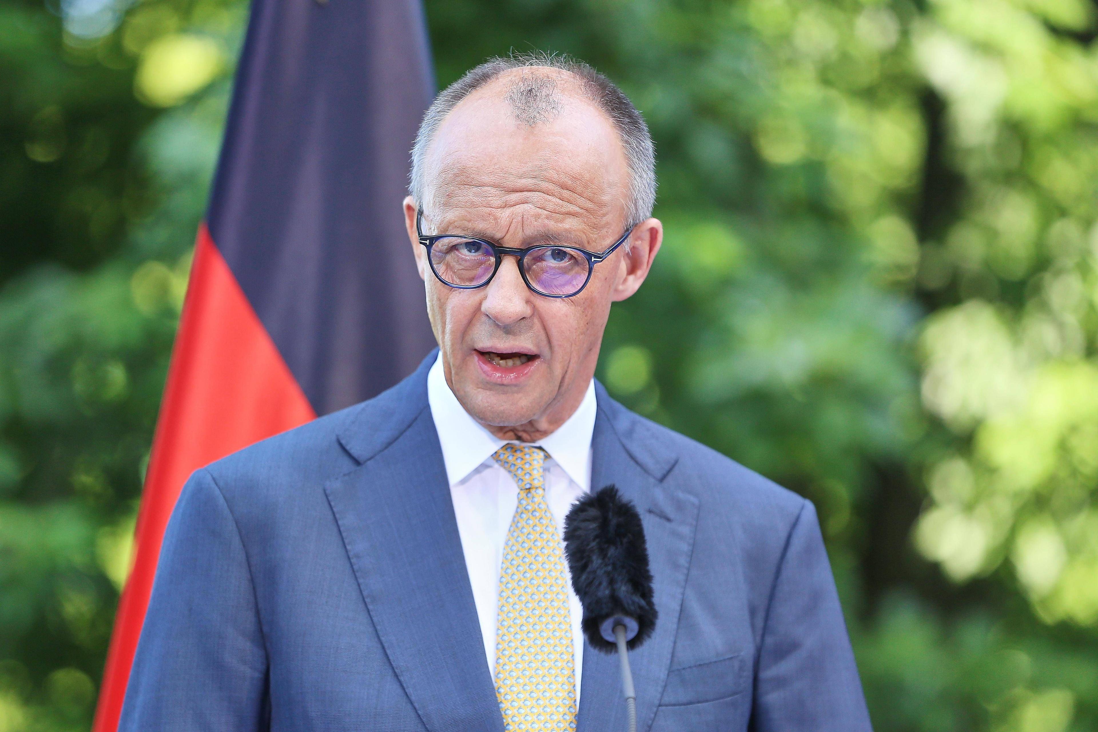 Bundeskanzler Friedrich Merz bei der Vorstellung des Reformpakets seiner Regierung, Aufnahme vom 2. Juli 2026.