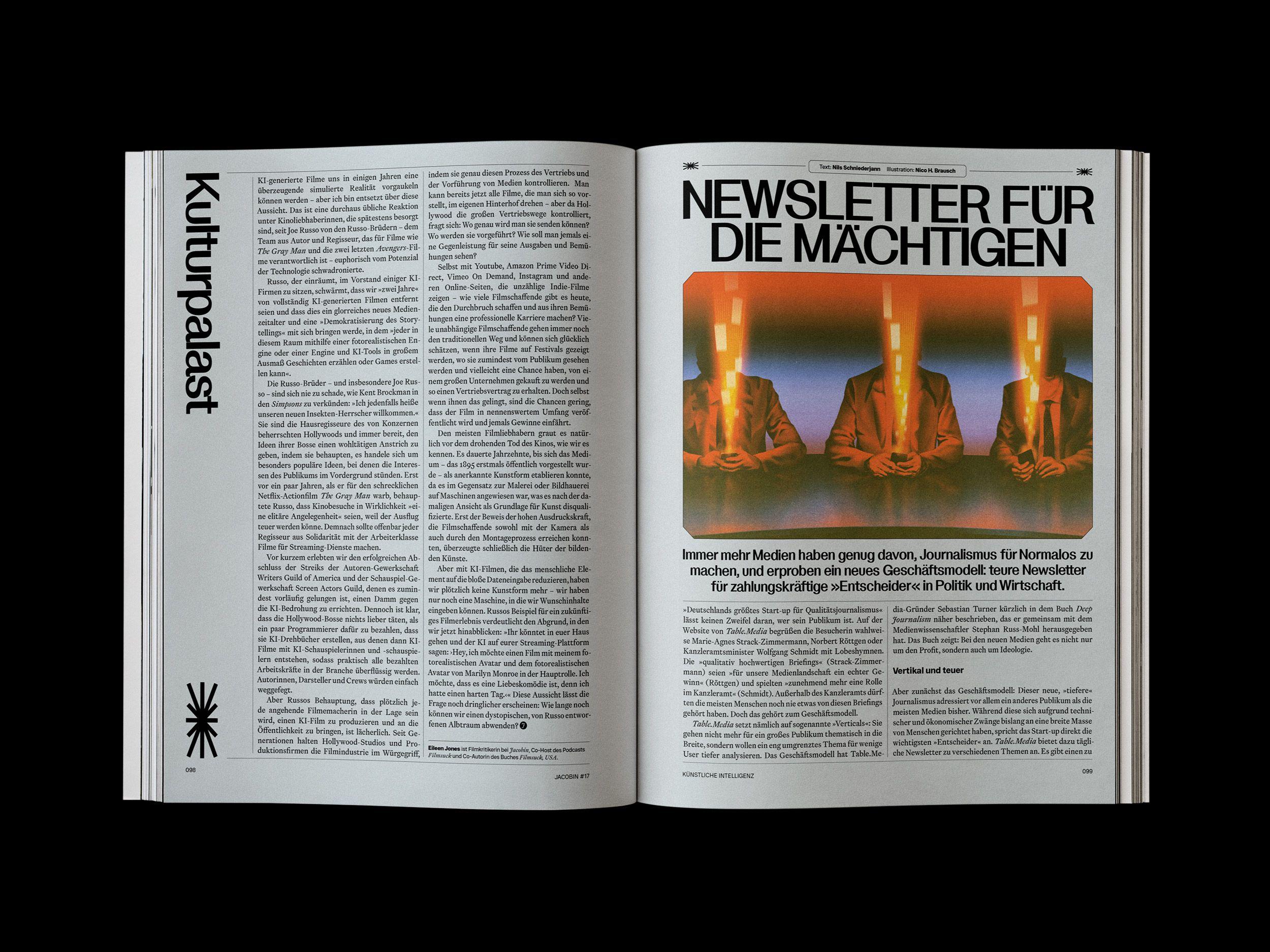Doppelseite der JACOBIN Ausgabe #17 »Künstliche Intelligenz«