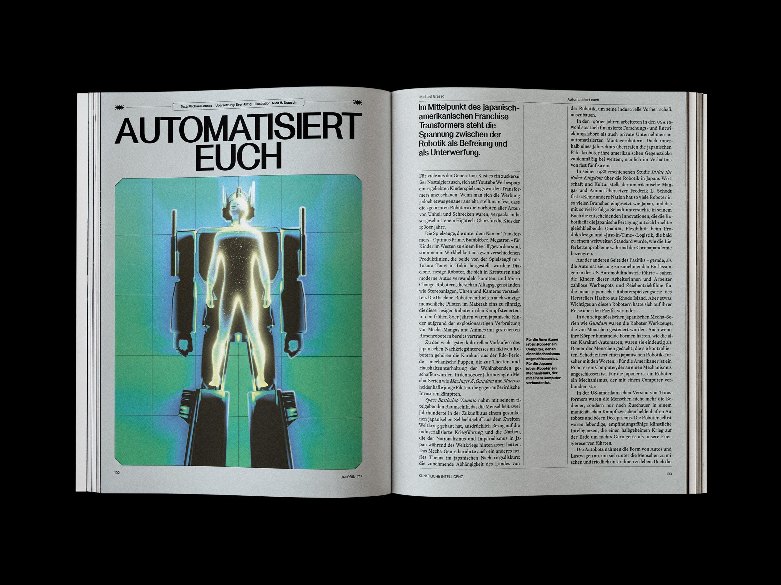 Doppelseite der JACOBIN Ausgabe #17 »Künstliche Intelligenz«