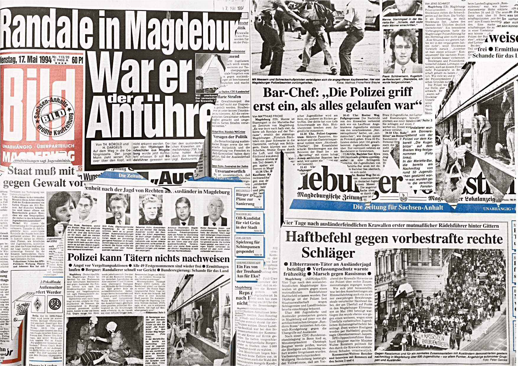 Ausschnitte aus verschiedenen Magdeburger Zeitungen in den Tagen nach dem Pogrom.